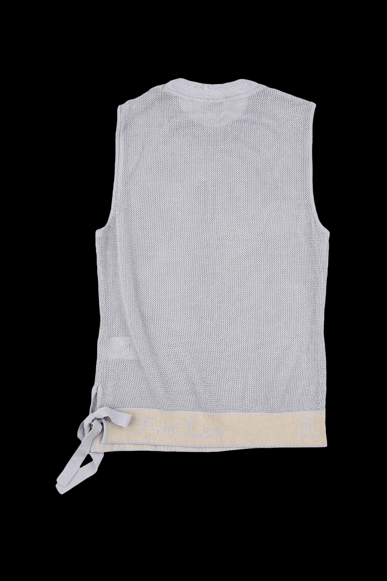 로고 배색 스트랩 슬리브리스 니트