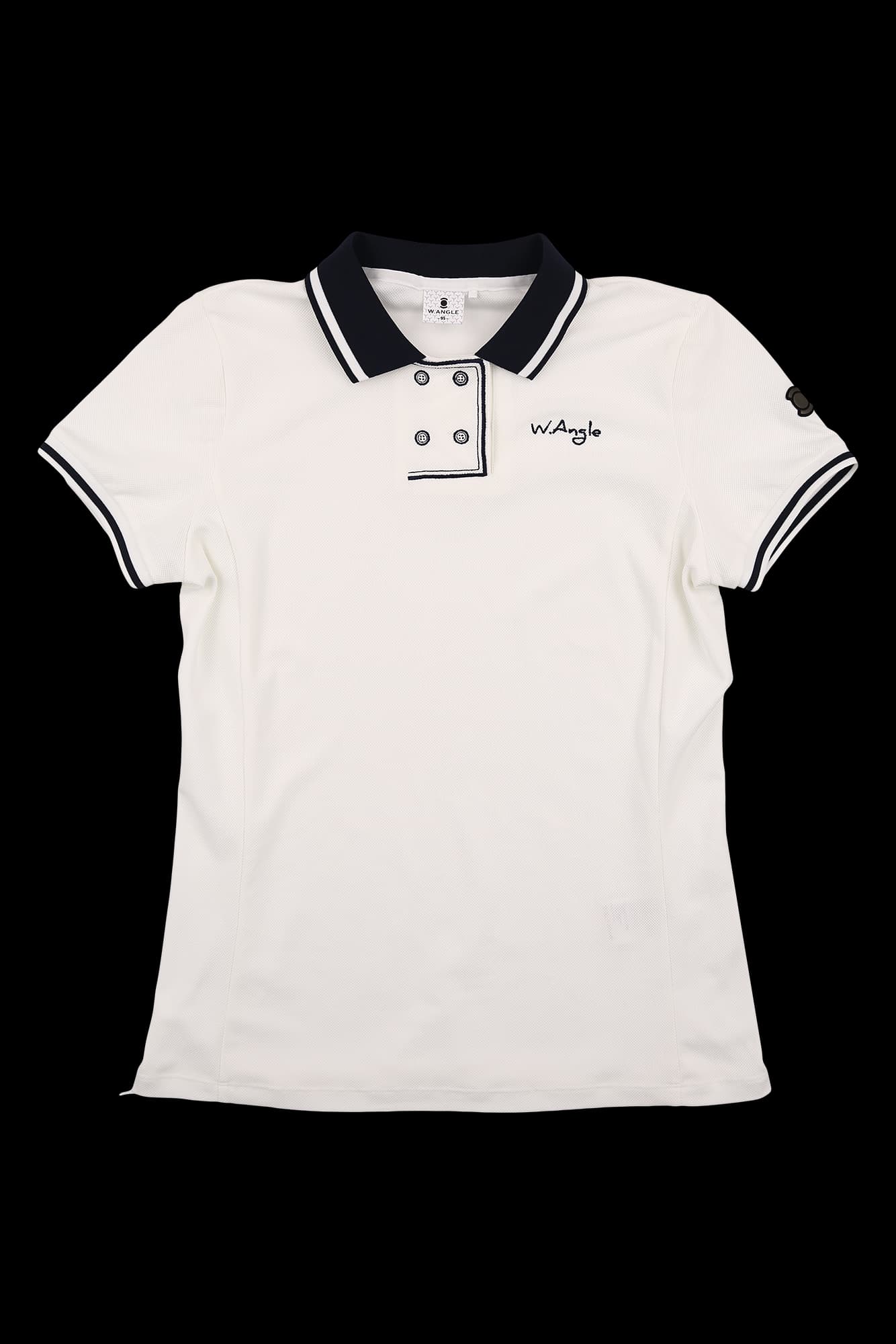 더블 자수 포인트 카라 반팔 티셔츠