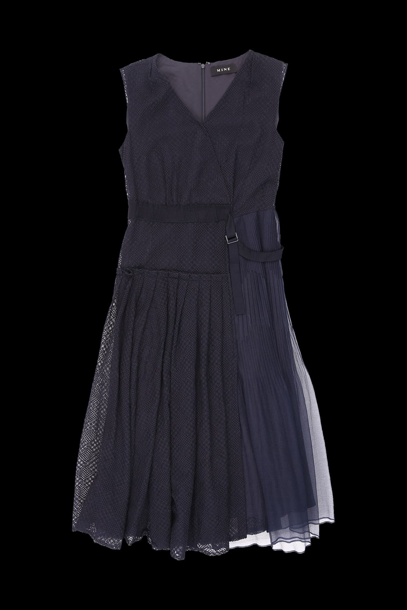 레이스 플리츠 슬리브리스 원피스