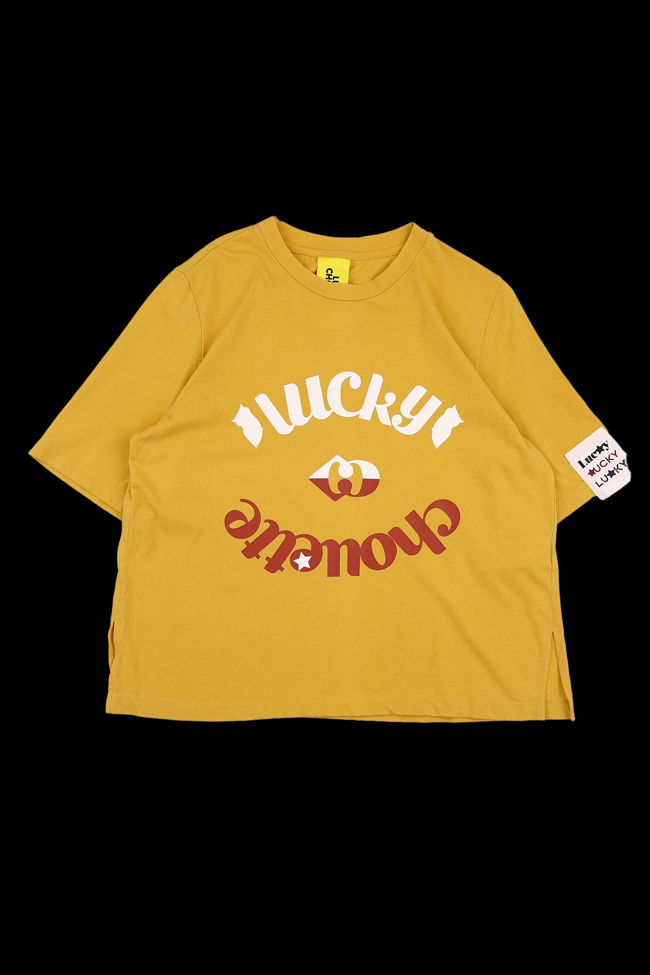 소매 패치 라운드 티셔츠