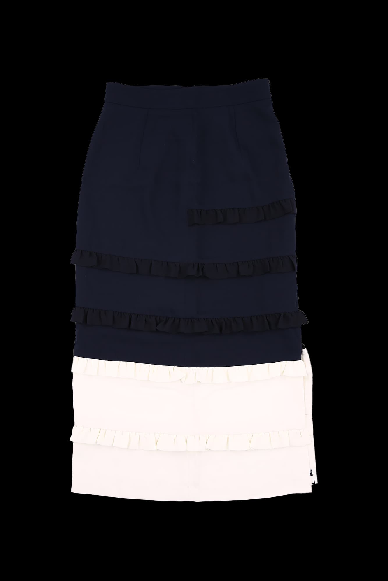 레이스 디테일 배색 롱 스커트