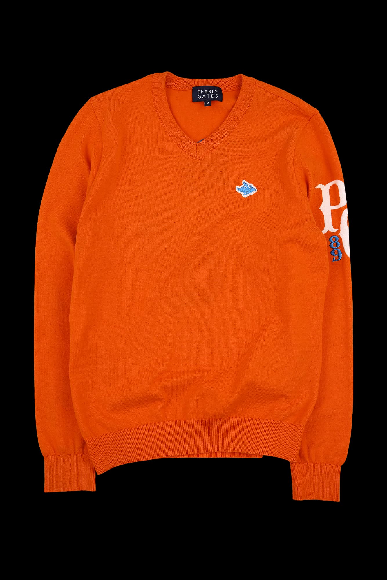 오렌지 브이넥 긴팔 니트
