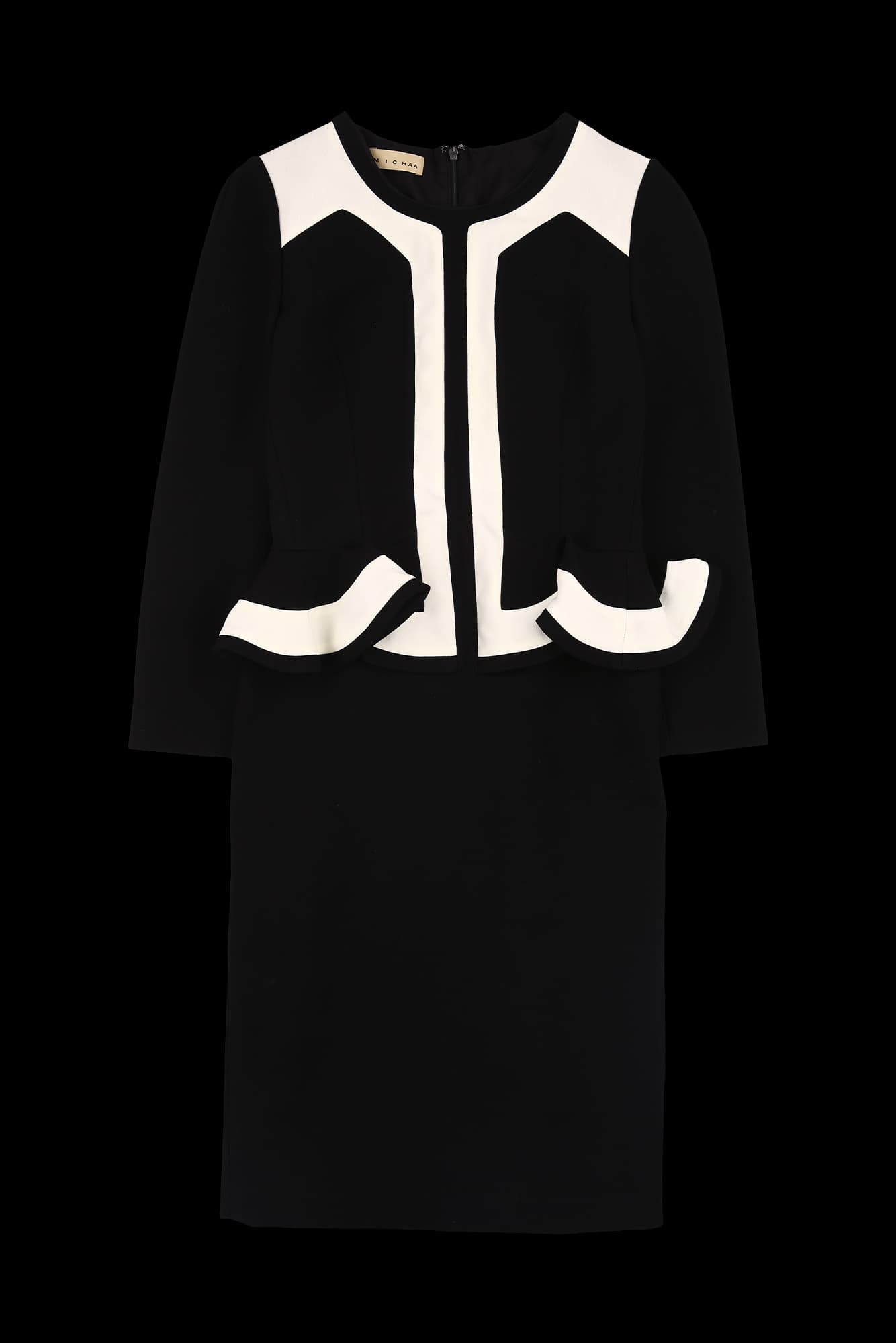 배색 긴팔 미디스커트