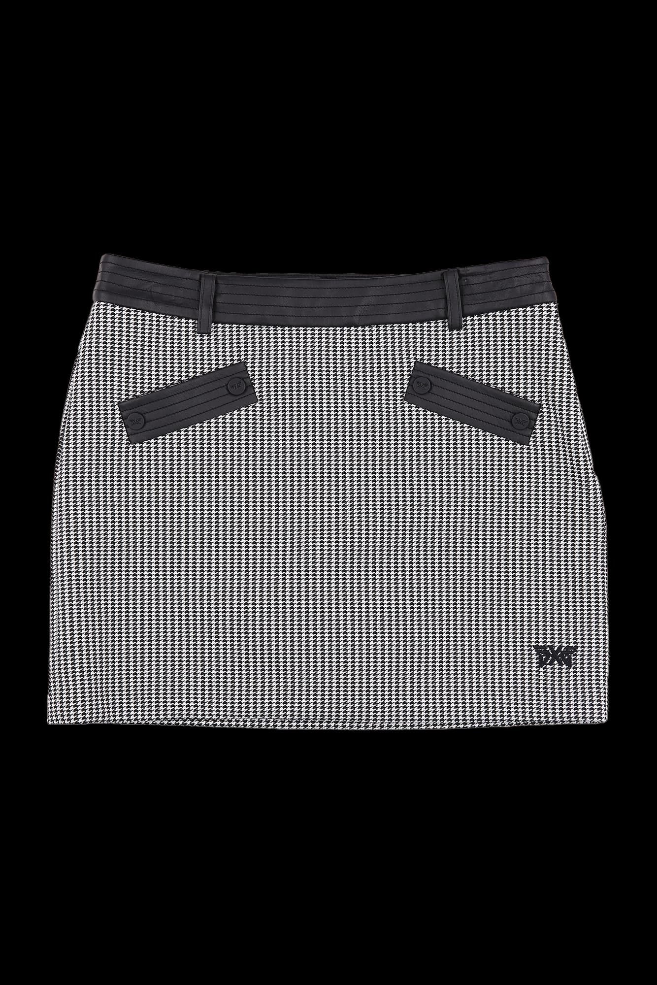 하운드체크 레더배색 스커트