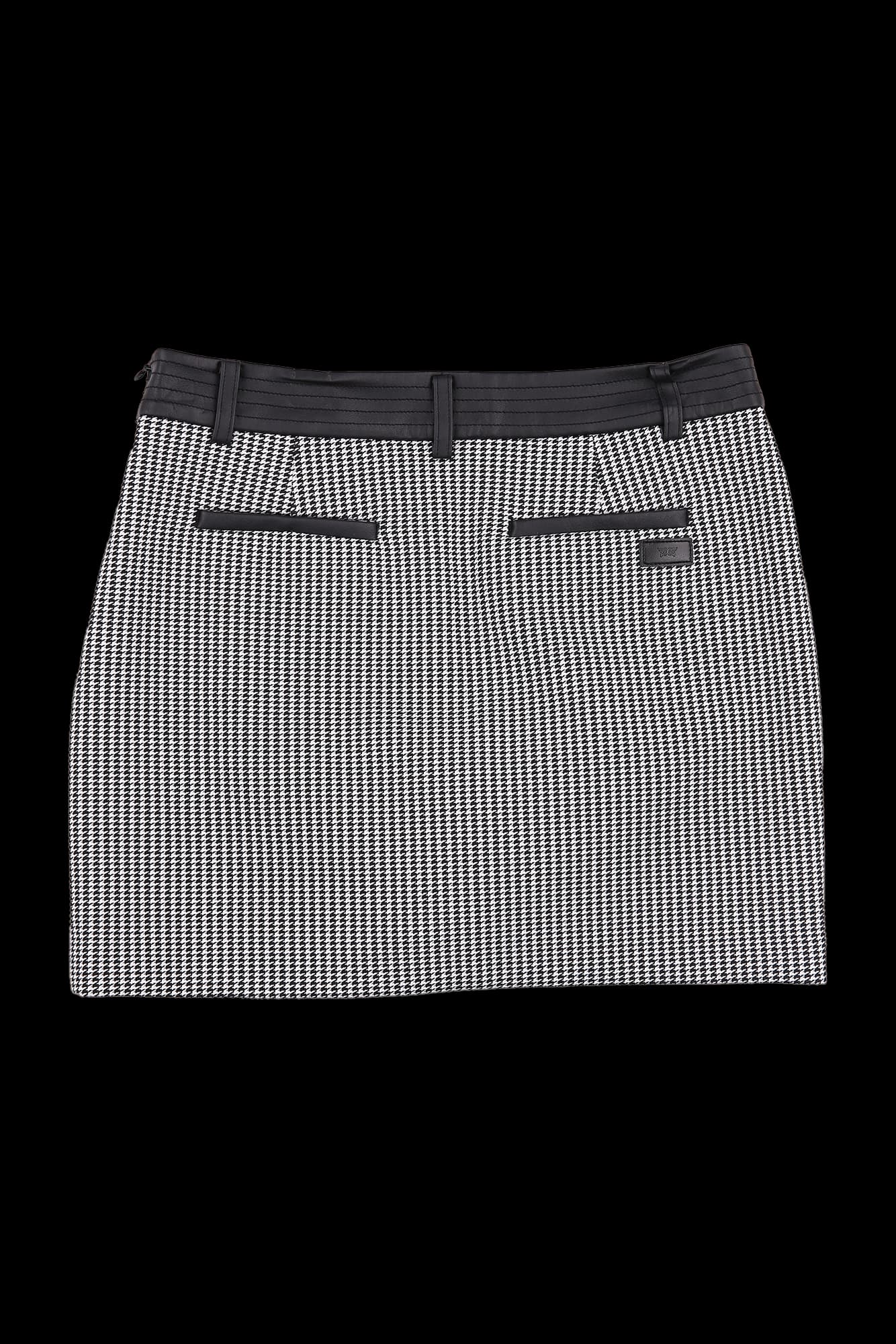 하운드체크 레더배색 스커트