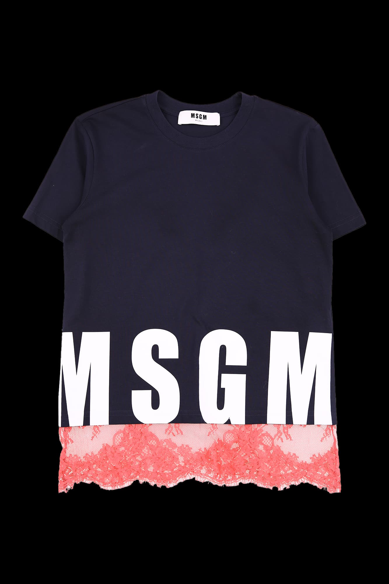 밑단 레이스 반팔 티셔츠