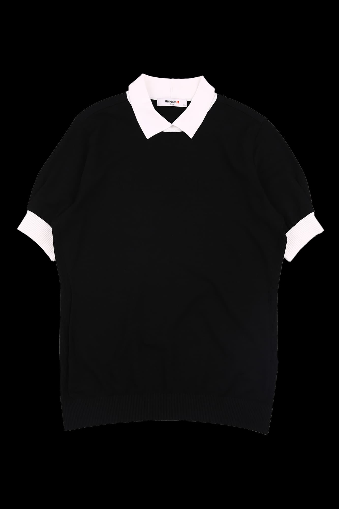 배색 카라 반팔 니트