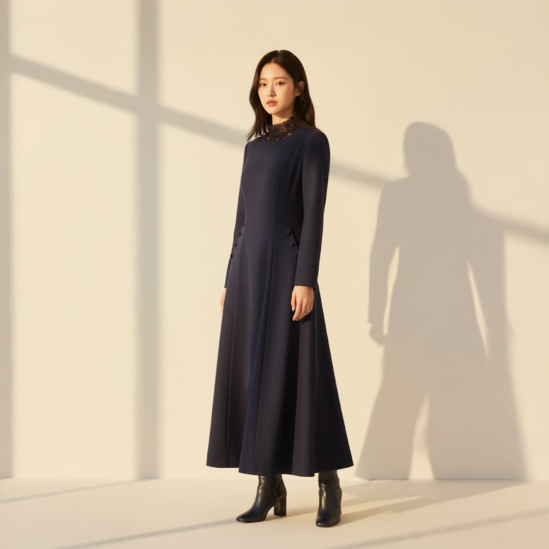 버튼 롱 원피스