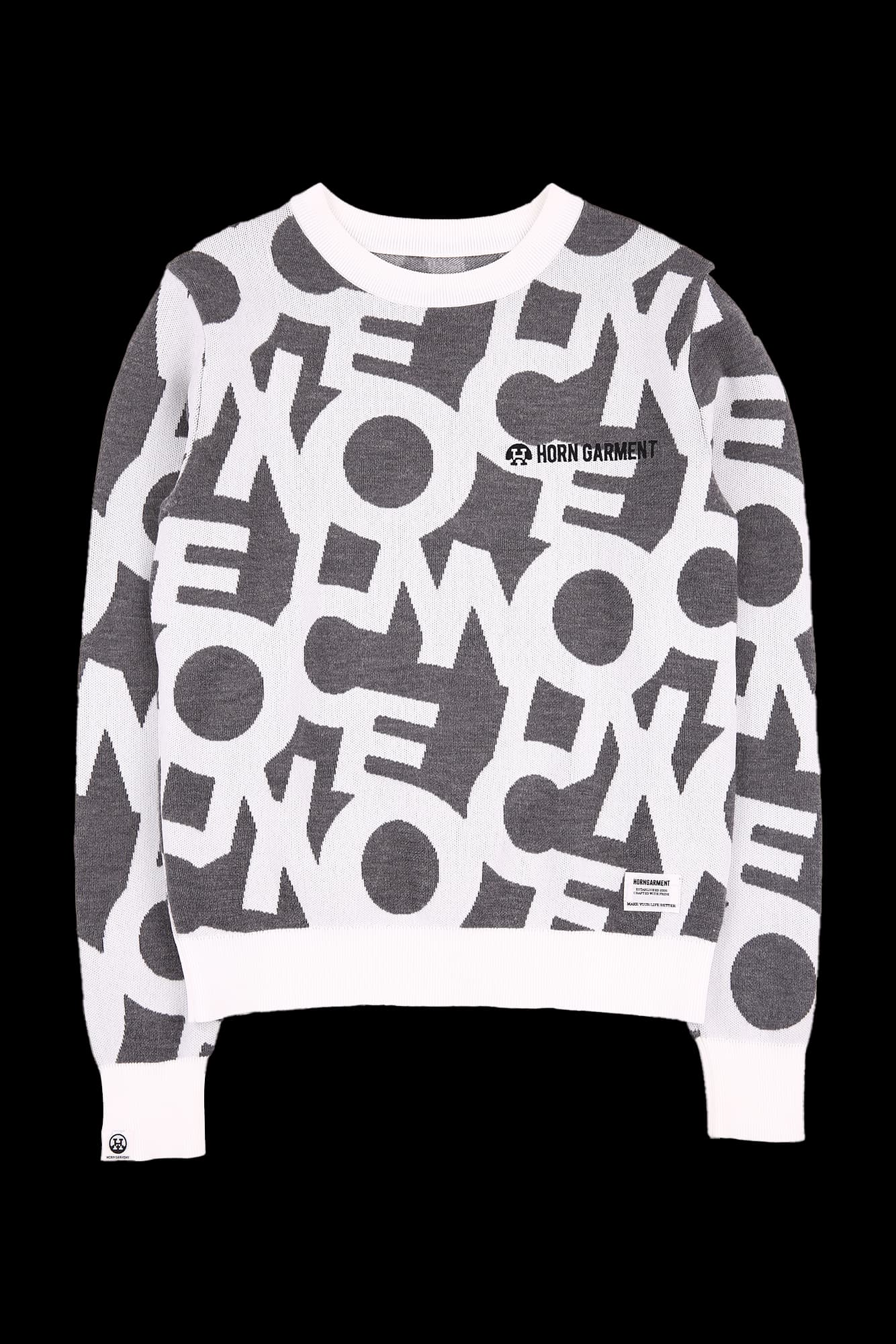 패턴 라운드넥 니트