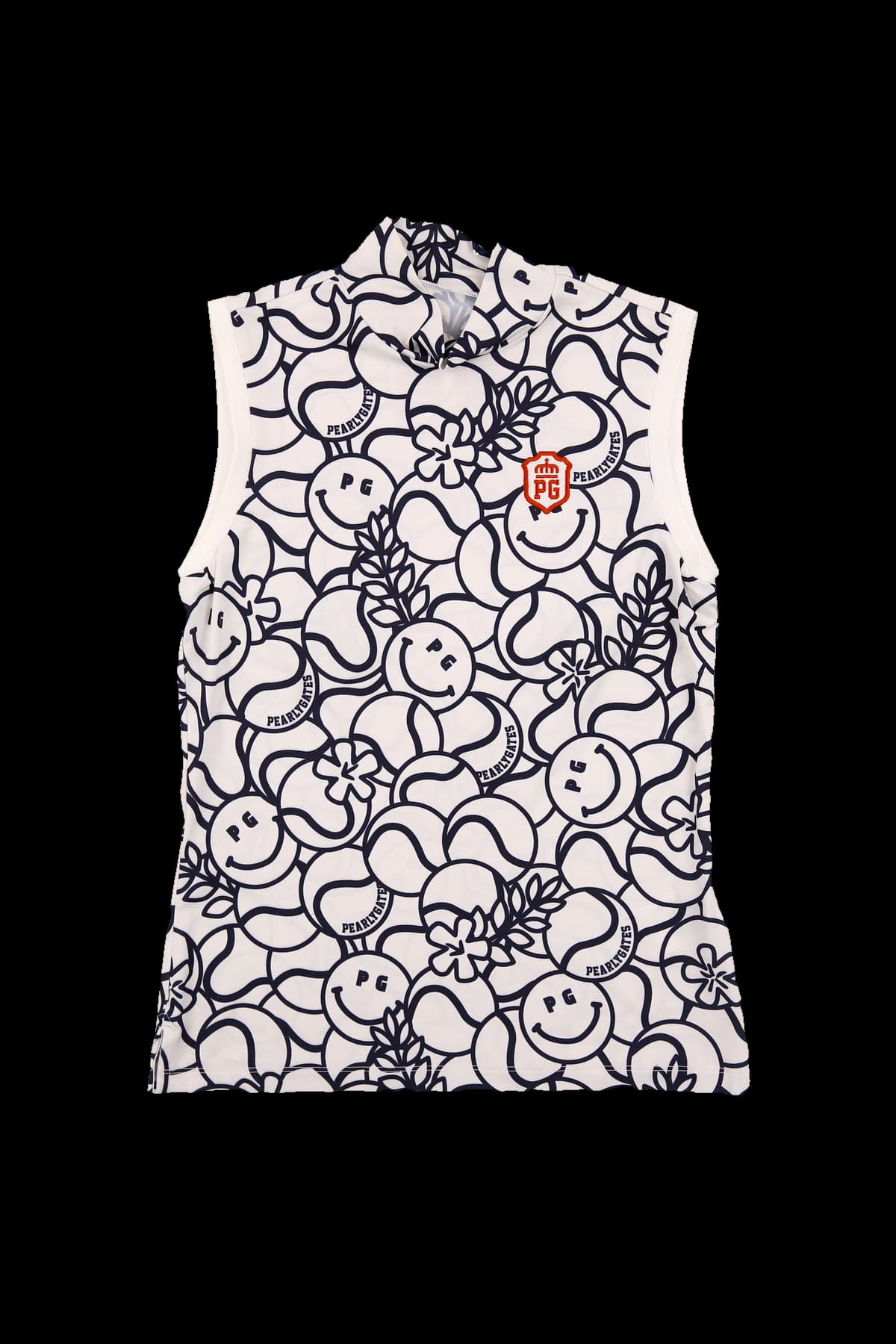 패턴 하프넥 슬리브리스 티셔츠