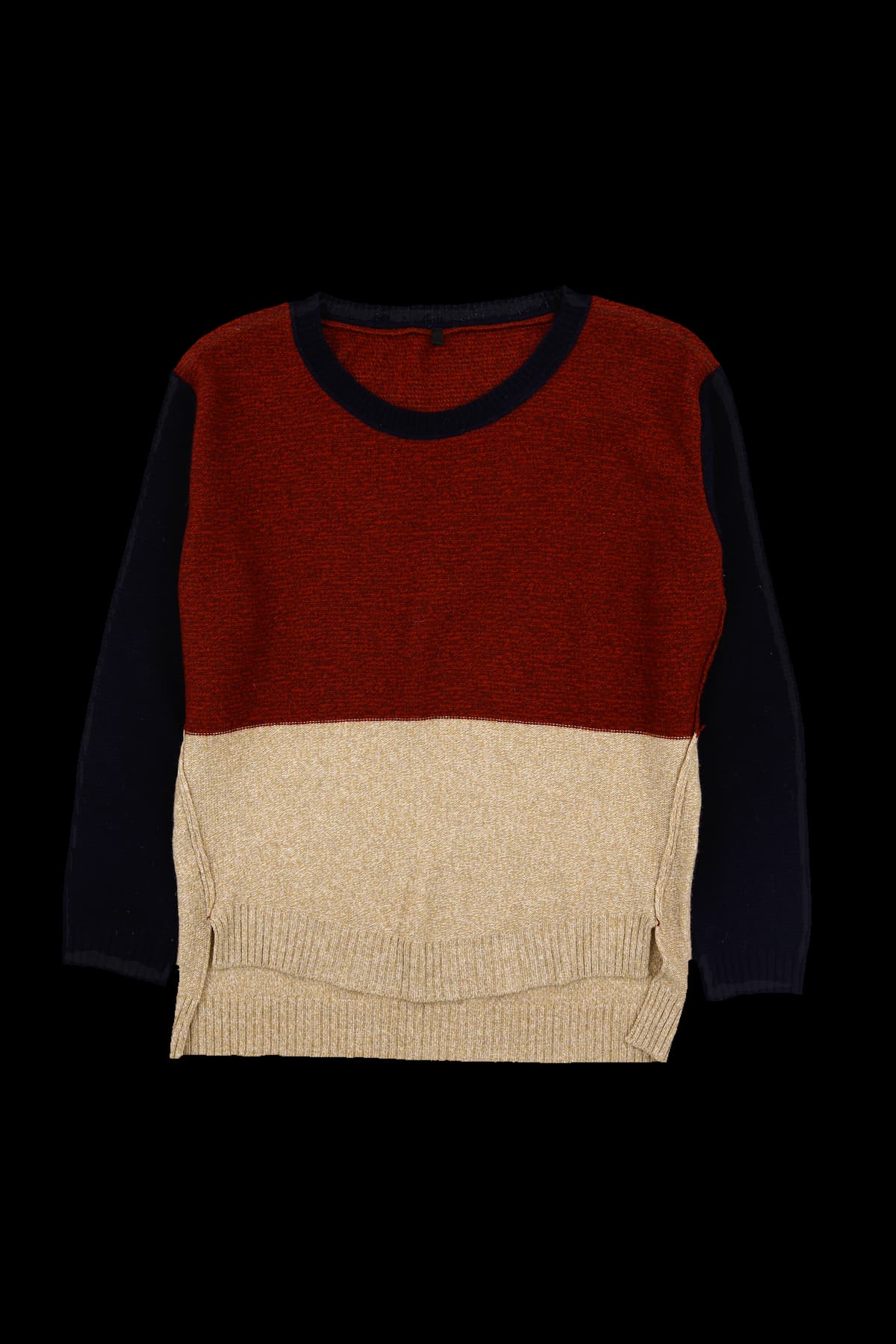 울 컬러 블록 긴팔 니트