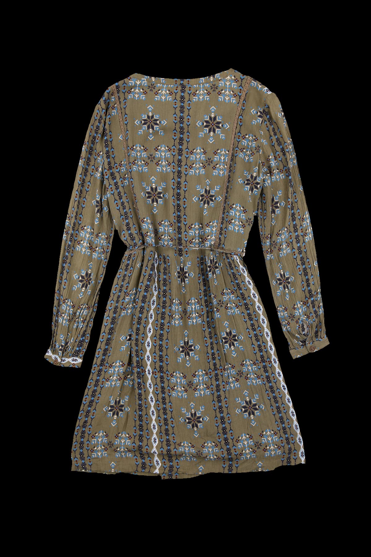 태슬 스트랩 패턴 긴팔 원피스