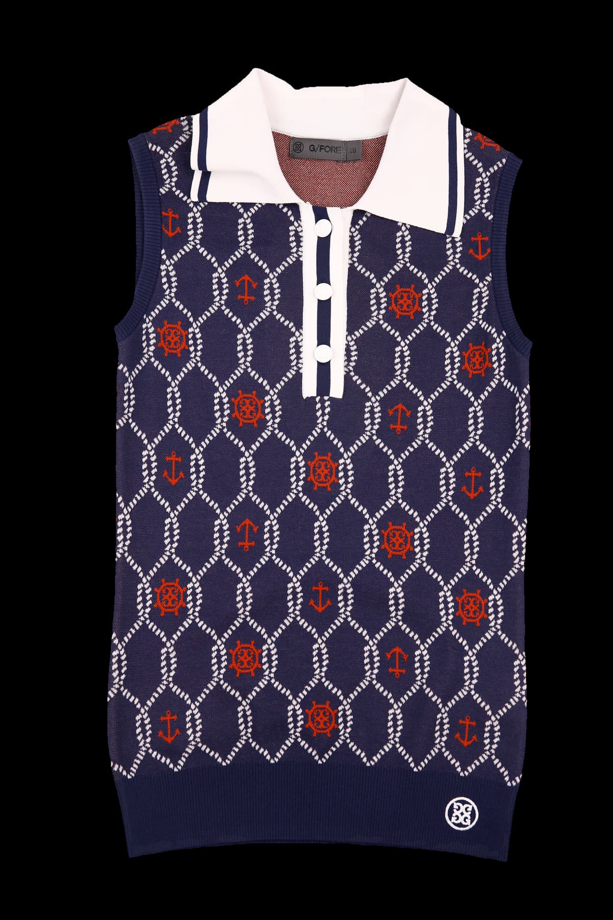 패턴 슬리브리스 카라 니트