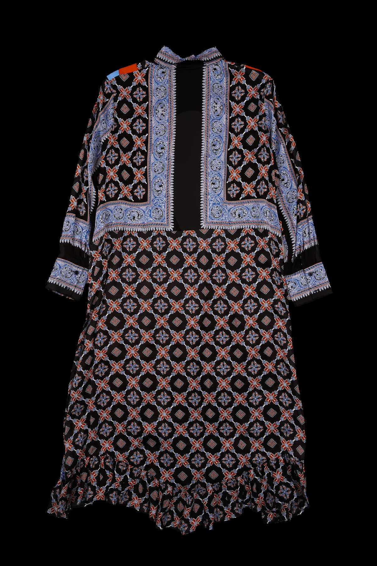 배색 라인 패턴 롱 원피스