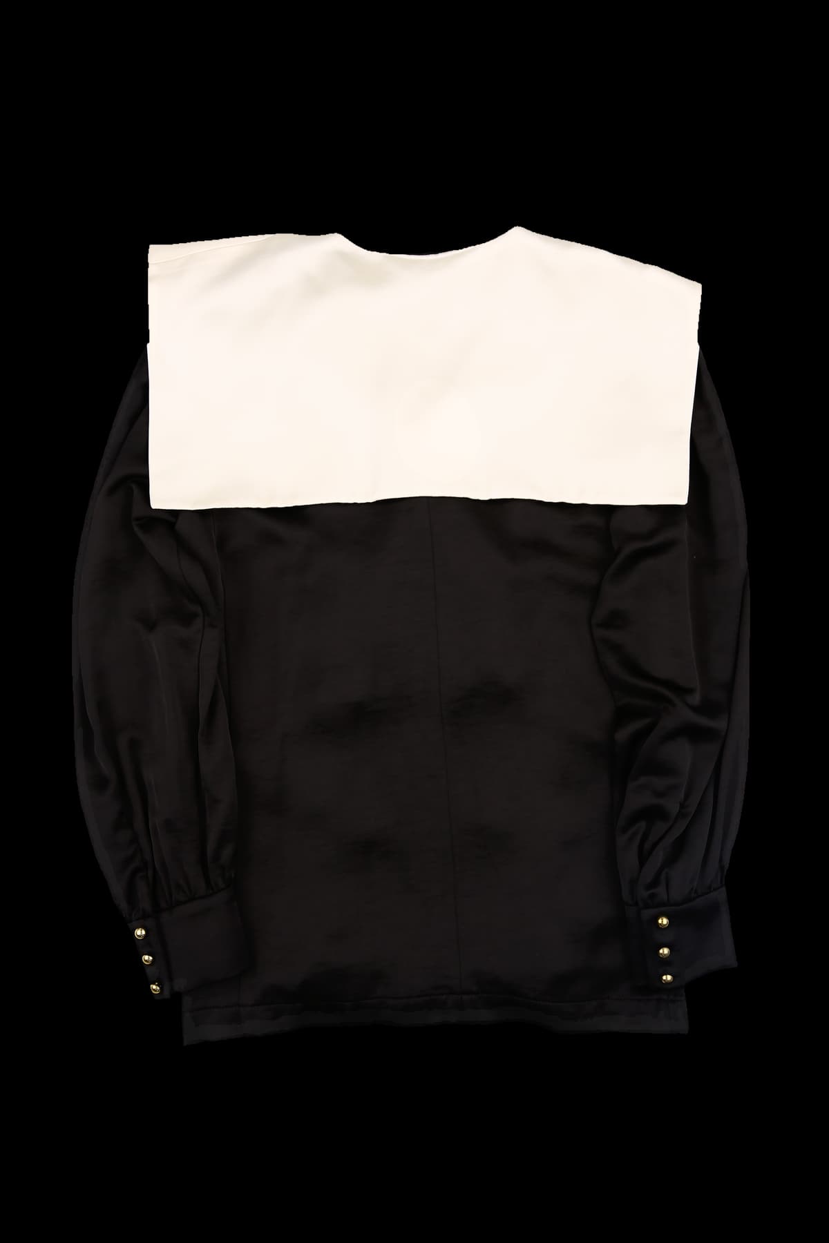 와이드 카라 배색 더블 버튼 블라우스