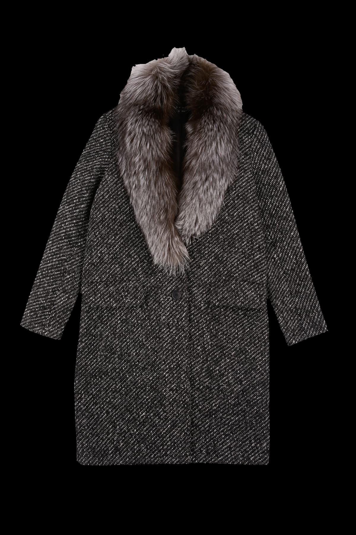 퍼 트위드 롱 코트