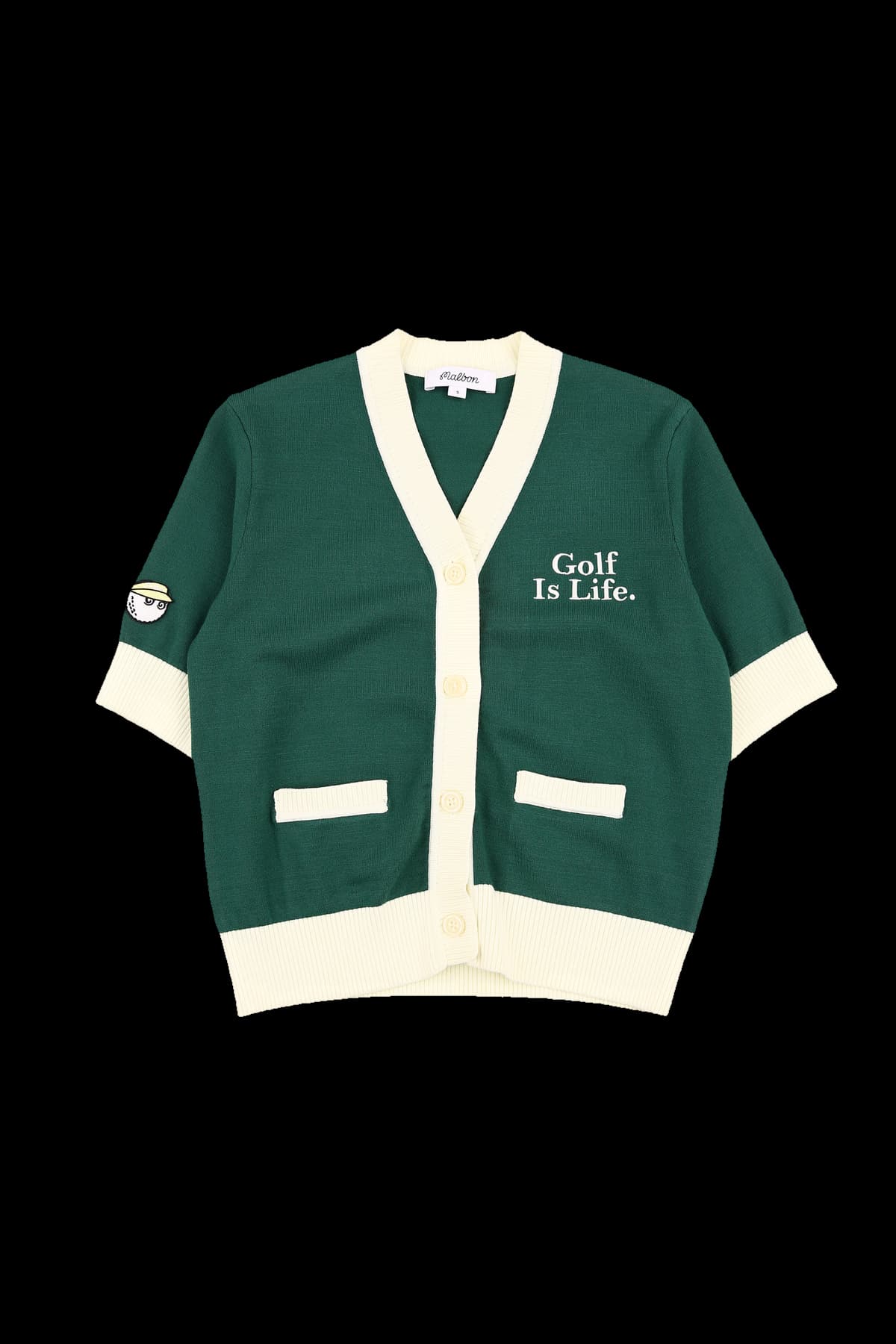 배색 반팔 가디건