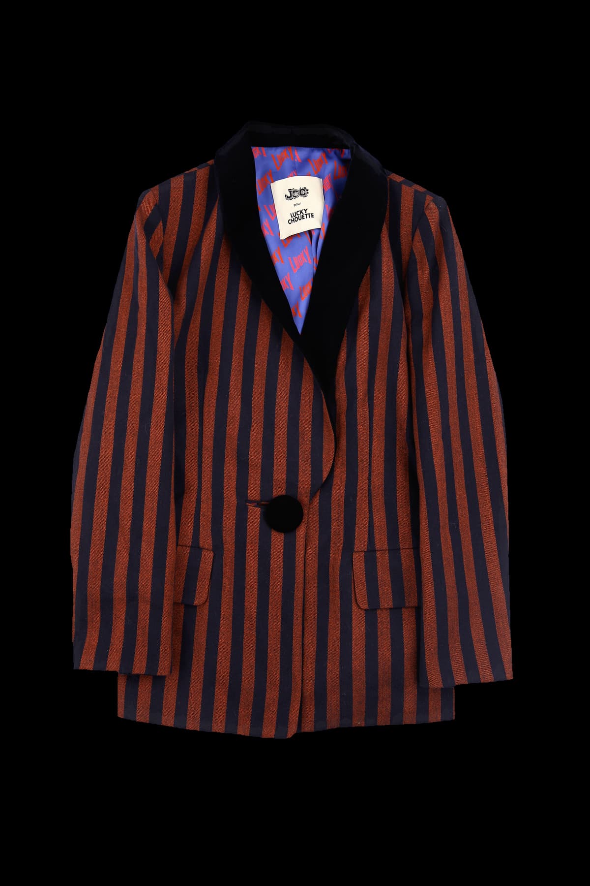스트라이프 벨벳 카라 자켓
