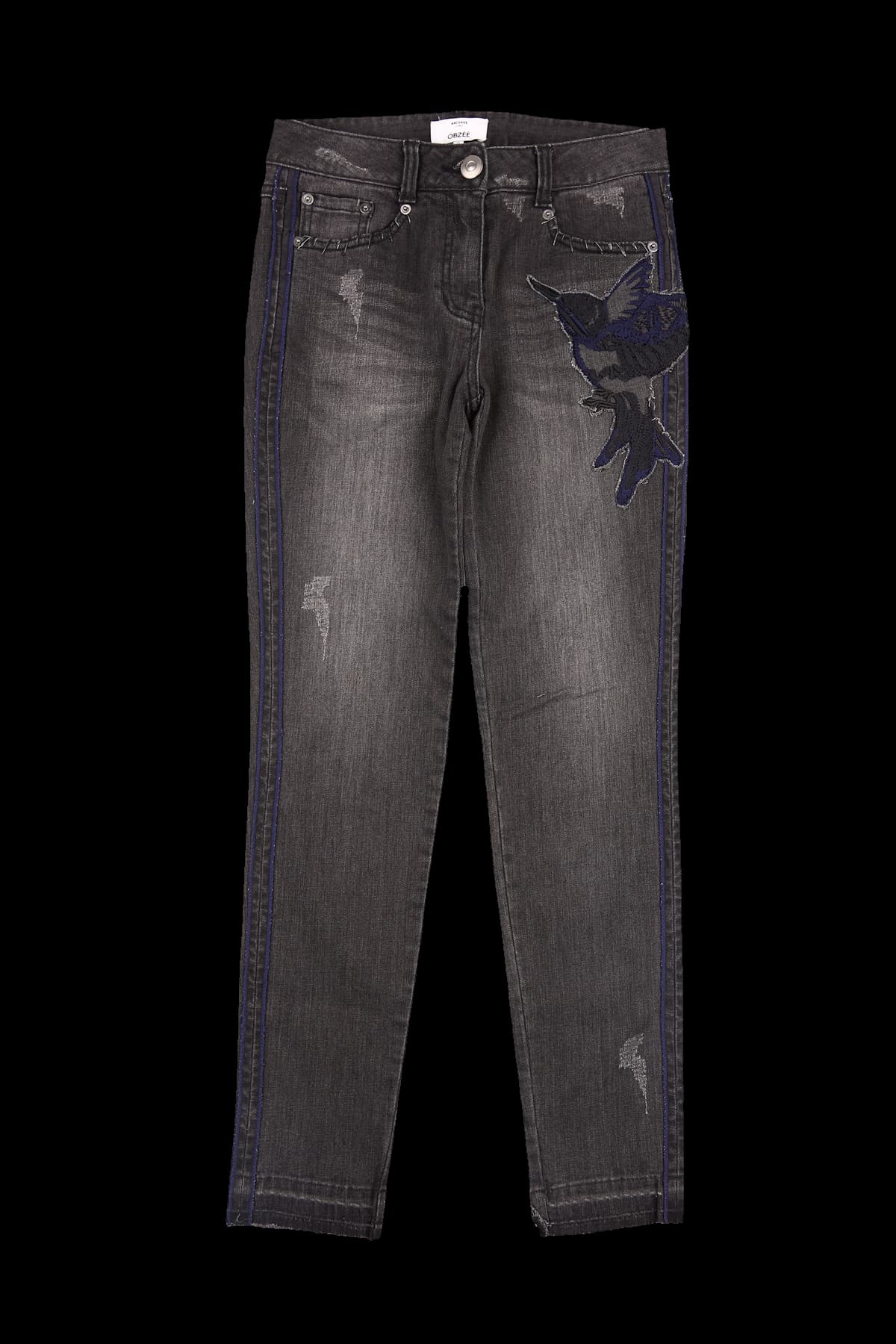 자수 데님 팬츠