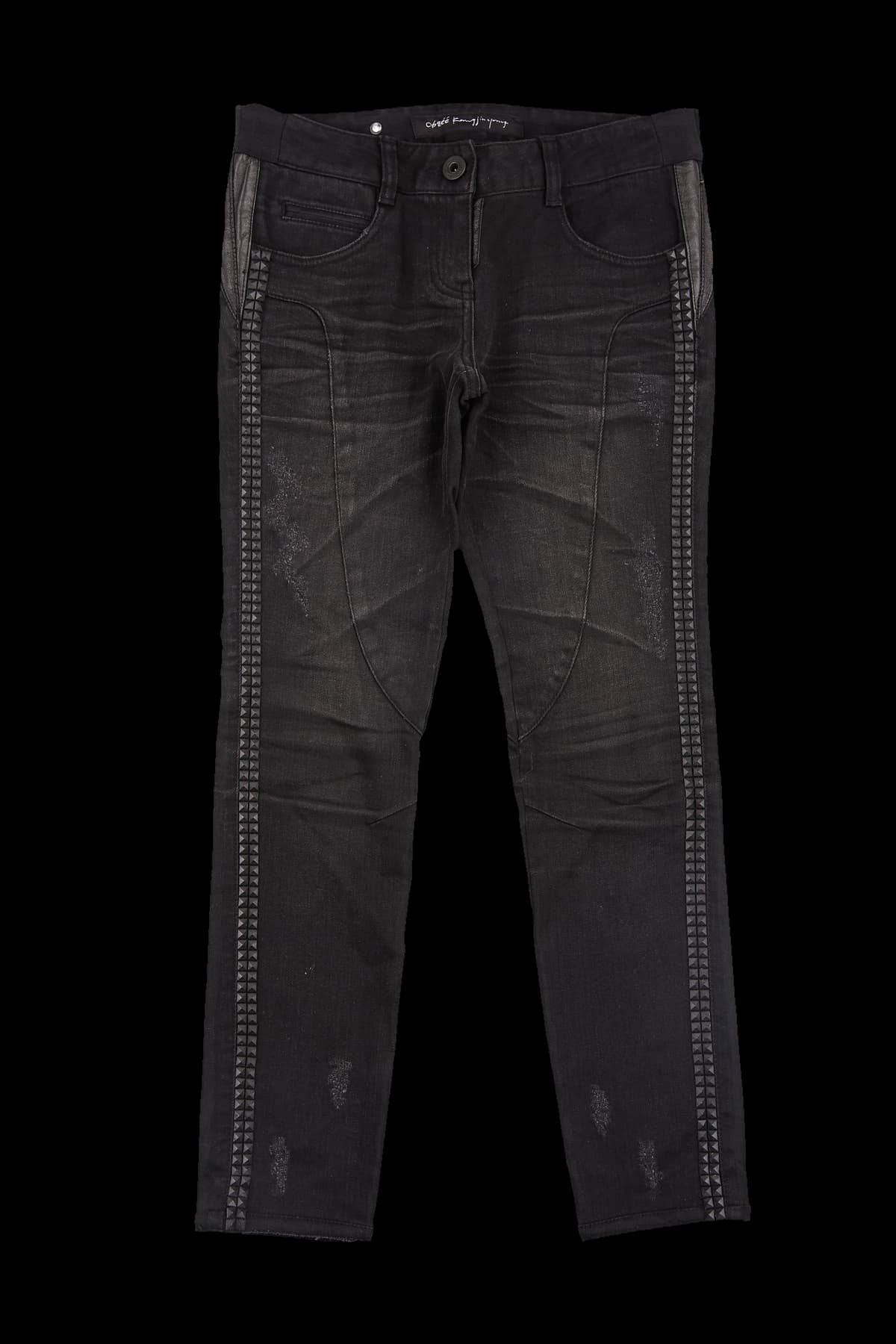 스터드 장식 데님 롱팬츠