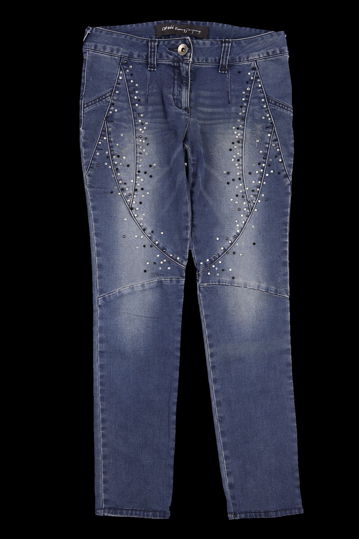 비즈 절개 데님 팬츠