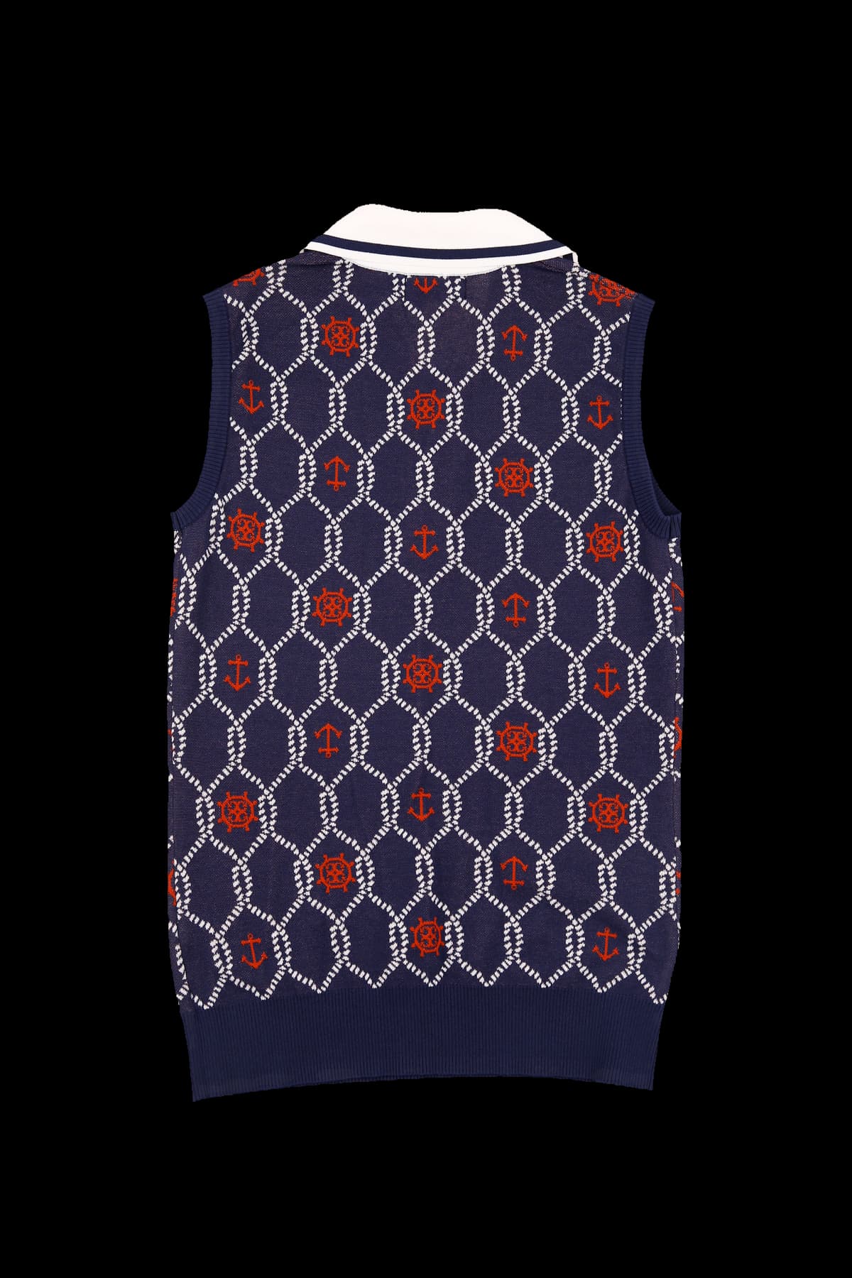 패턴 카라 슬리브리스 탑