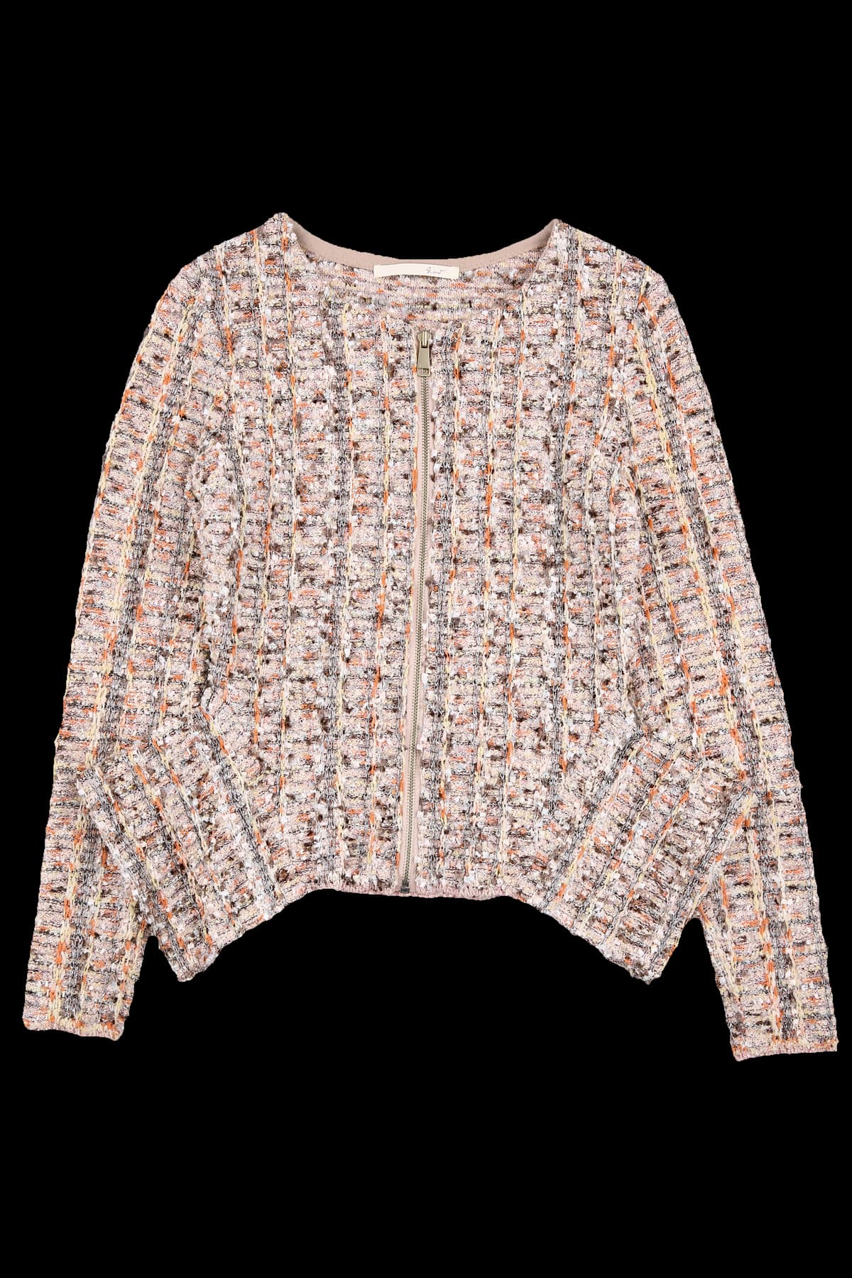 트위드 라운드 넥 집업 재킷