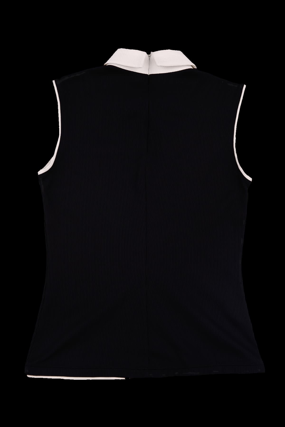 배색 골지 민소매 카라 티셔츠