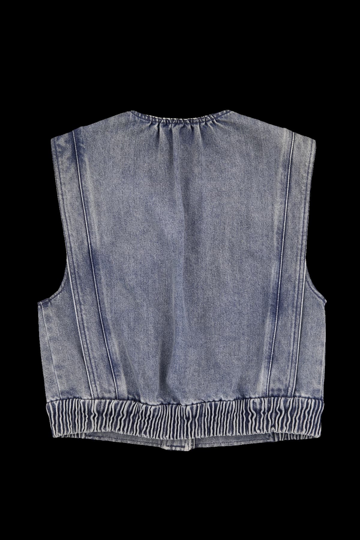 큐빅 버튼 워싱 데님 베스트