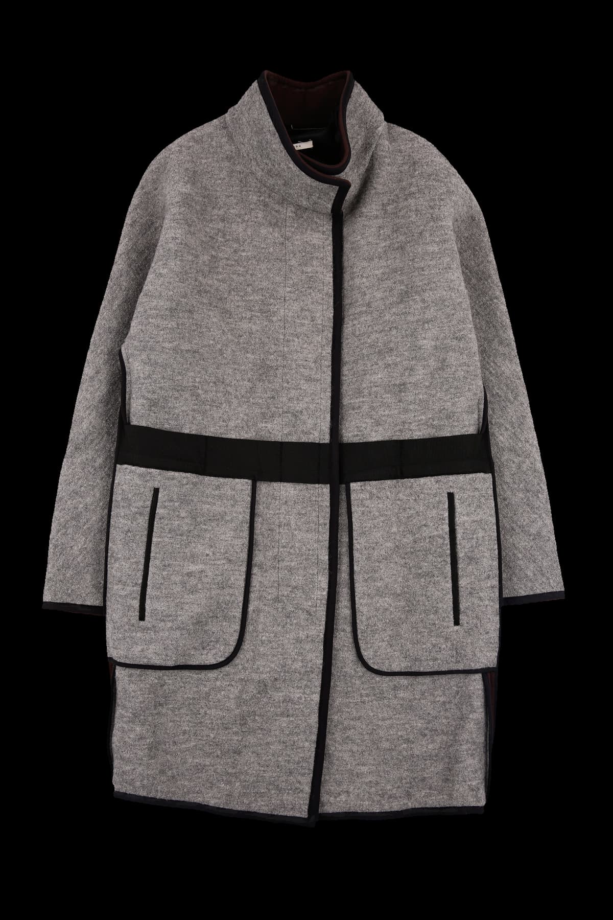 배색 라인 울 코트