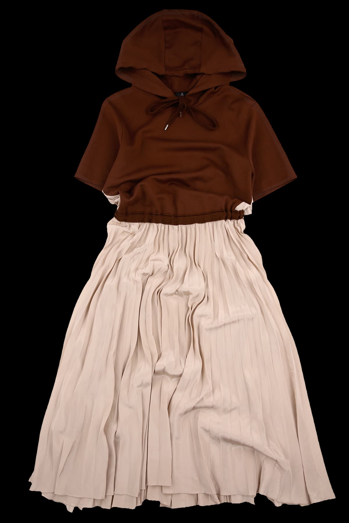 플리츠 배색 후드 원피스