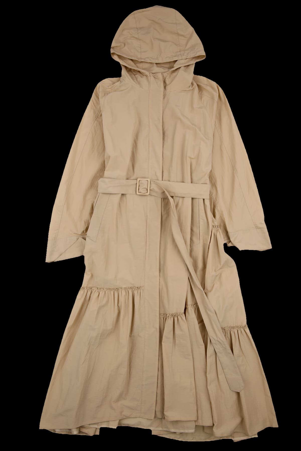 벨티드 후드 롱 자켓