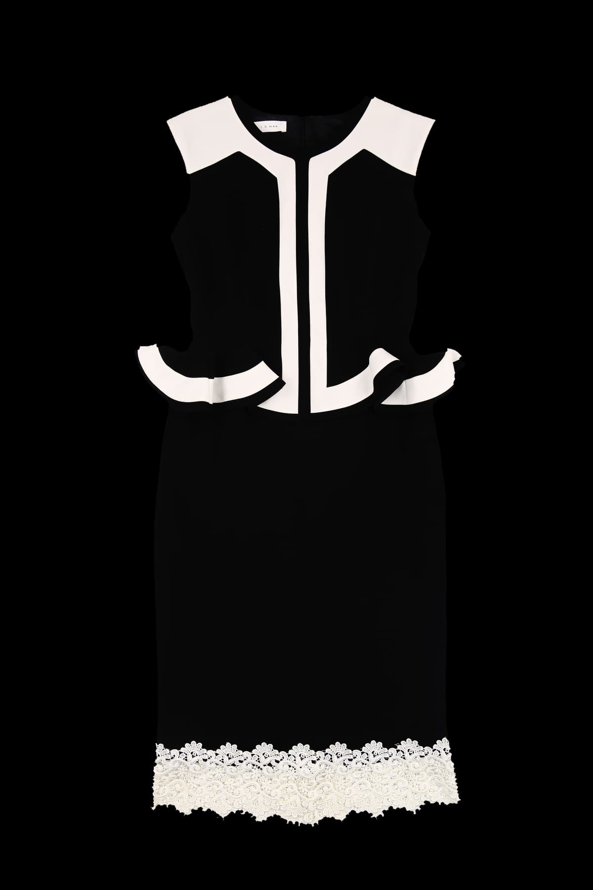 배색 라운드 민소매 원피스