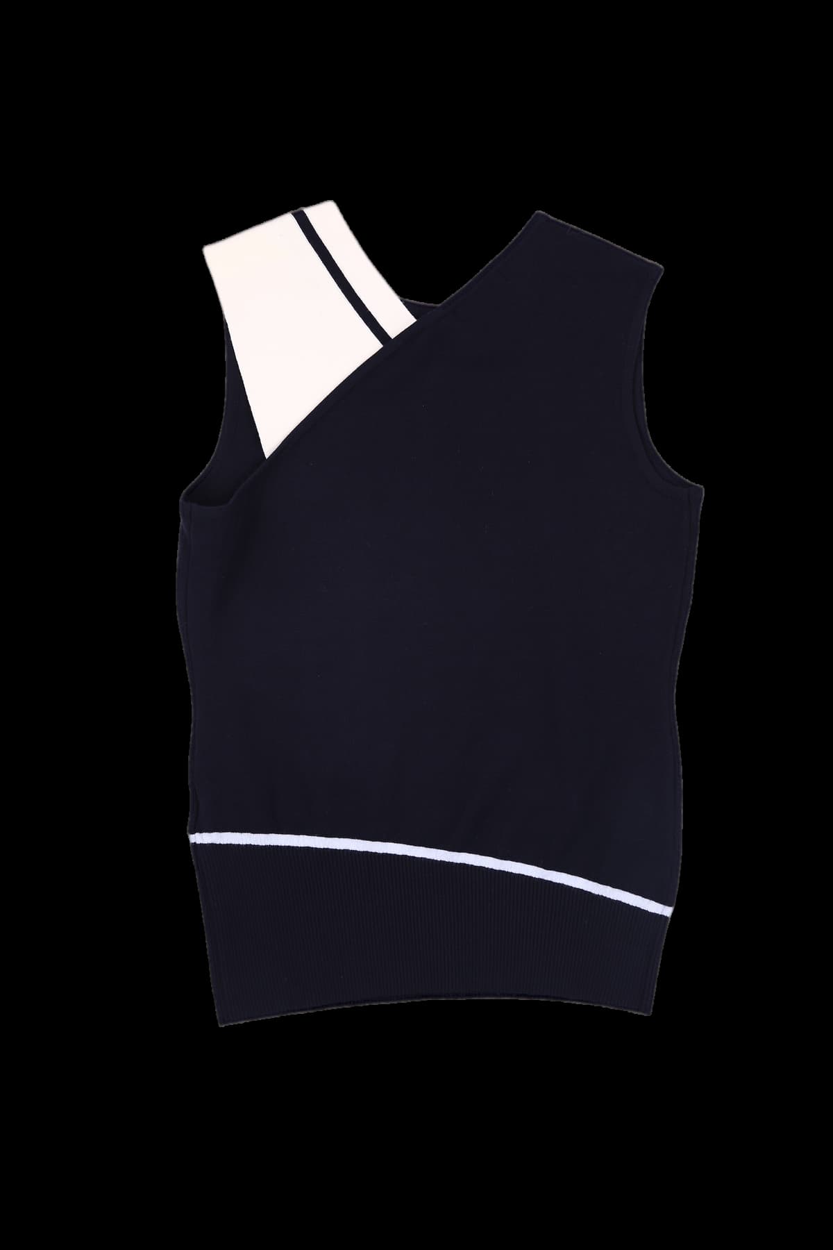 배색 슬리브리스 니트