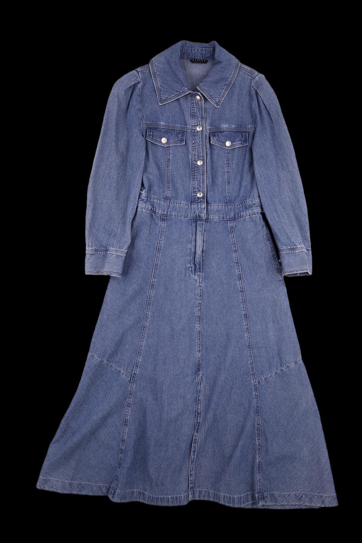 카라 데님 슬릿 원피스