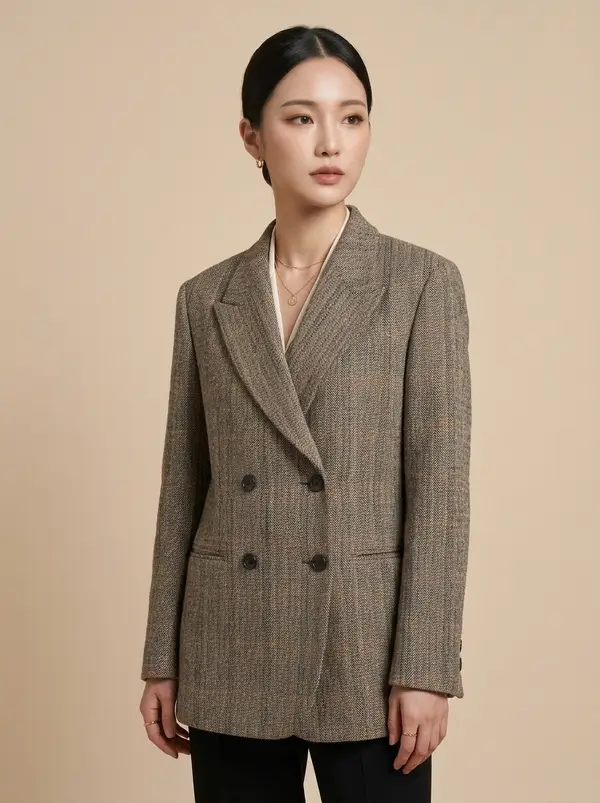 체크 울 자켓