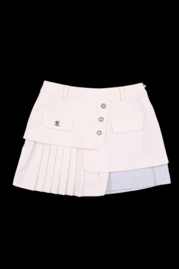 언발 로고 단추 플리츠 스커트