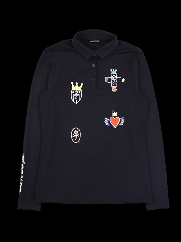 패턴 프린팅 카라 긴팔티셔츠