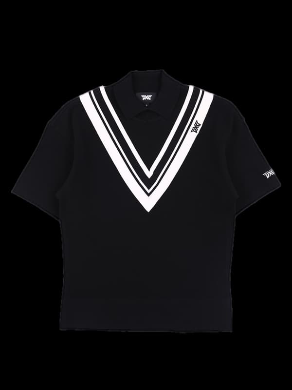 배색 카라 반팔 니트