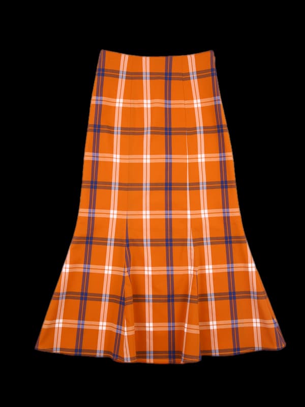 체크 슬림 롱 스커트