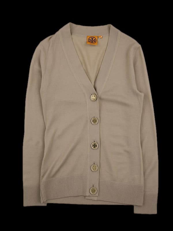 로고 포인트 단추 가디건