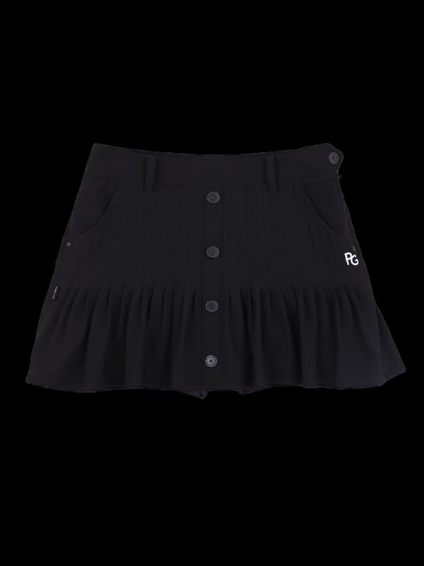 로고 단추 주름 스커트