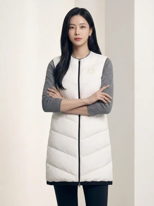 로고 패딩 베스트 롱 점퍼