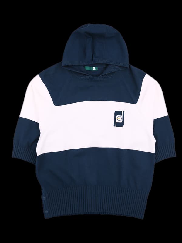 배색 반팔 후드티