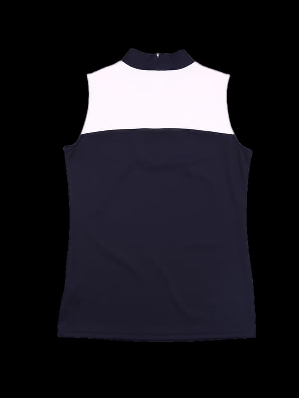 배색 민소매 카라티