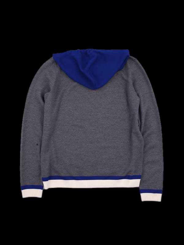 배색 후드 긴팔니트