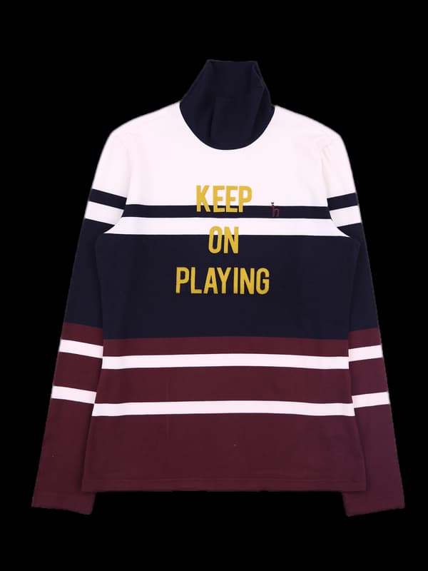 하이넥 배색 긴팔 티셔츠