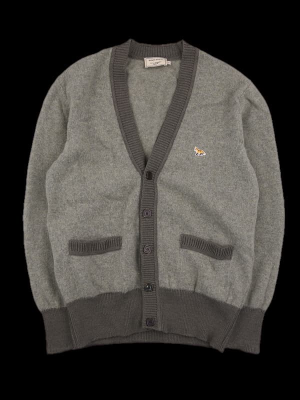 배색 브이넥 가디건