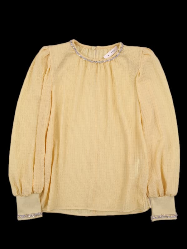 펄장식 퍼프 긴팔블라우스