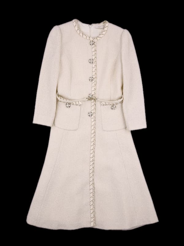 단추 장식 트위드 원피스